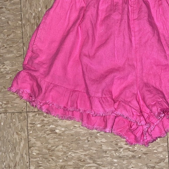 aerie Paperbag High Waisted Ruffle Hem Linen Blend Shorts in Bubble Gum Size XS - Picture 3 of 13